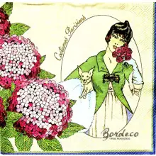 Serwetka do decoupage dama z pieskiem i hortensje 33x33 SWEET PAC, Unikat